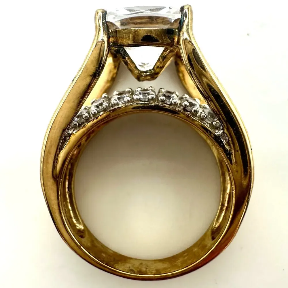 Key Star 925 sterling silver gold vermeil cubic zirconia cocktail ring size 7.5